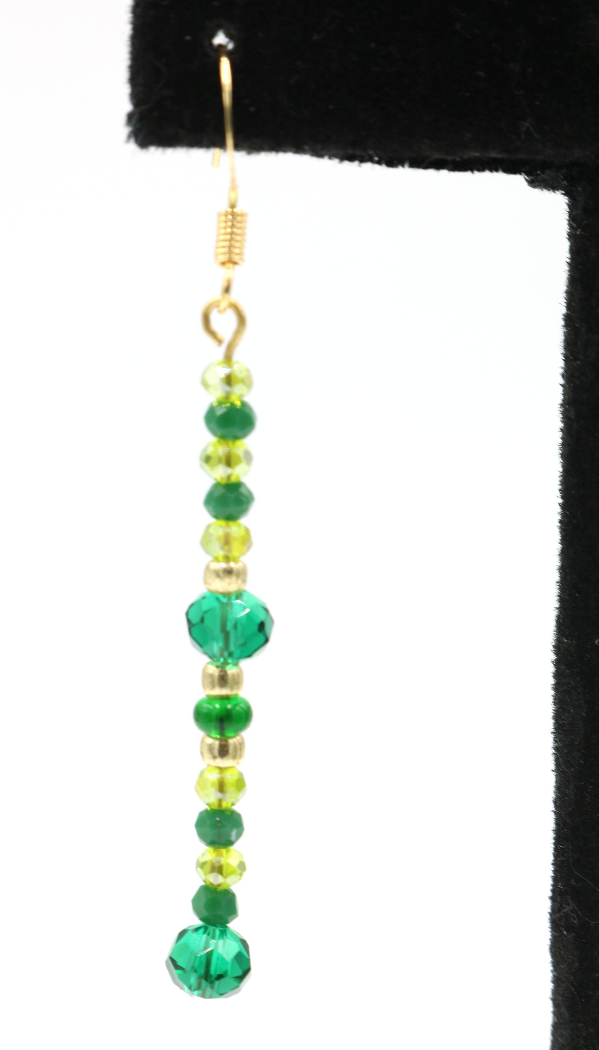 Faceted Bright & Dark Green Dangle Yellow Gold Tone Earrings - Monkeysmojo