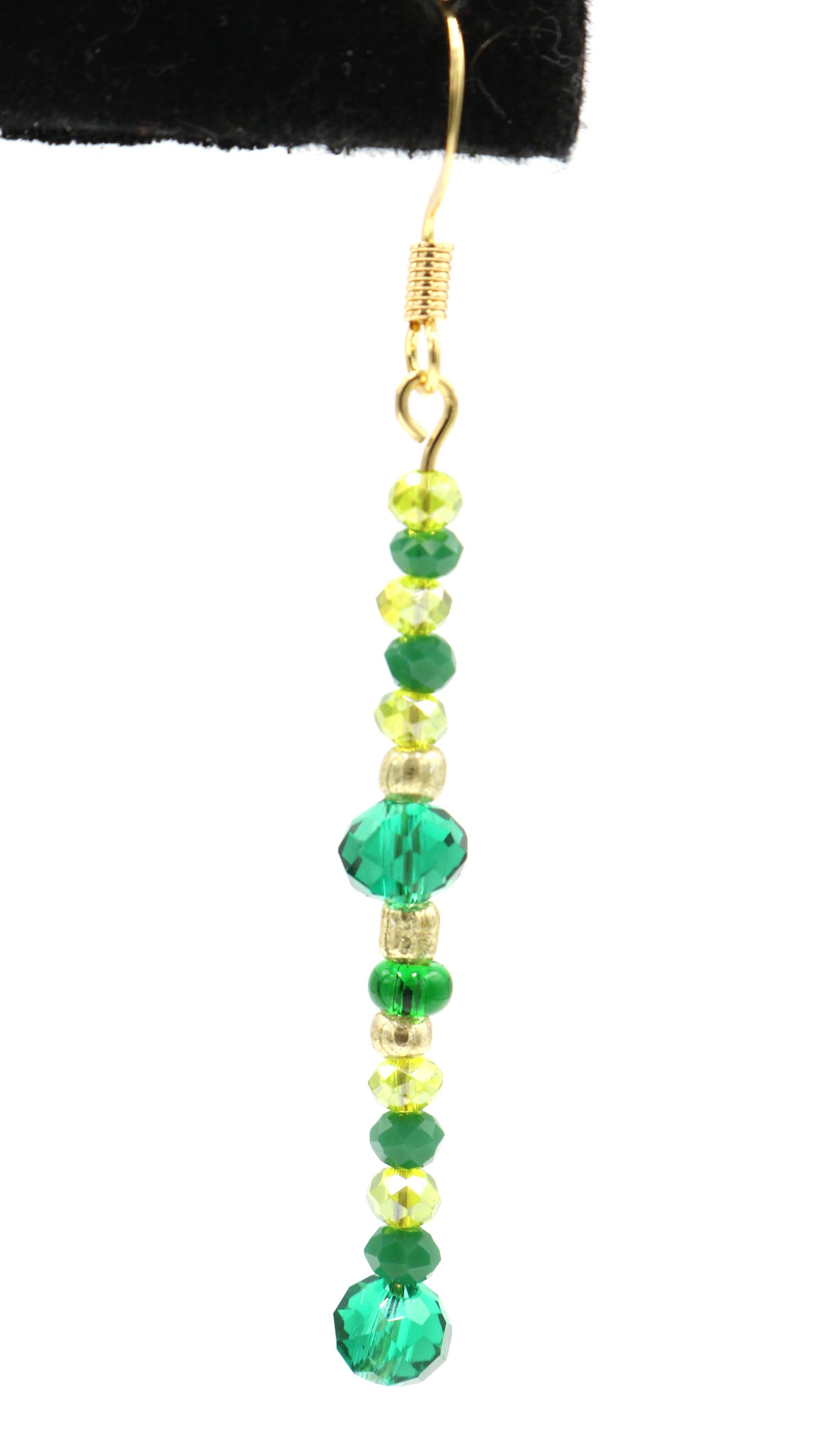 Faceted Bright & Dark Green Dangle Yellow Gold Tone Earrings - Monkeysmojo