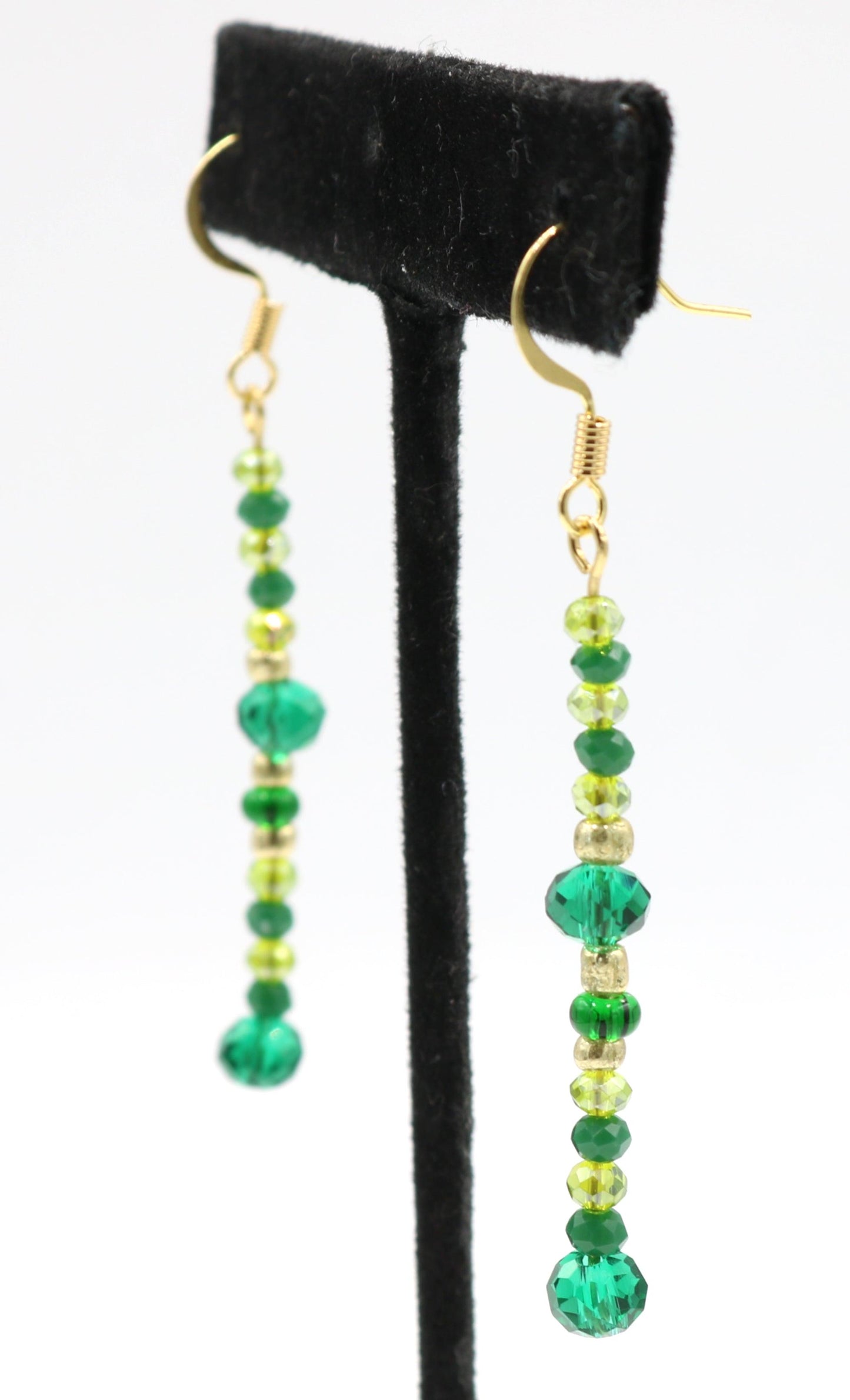 Faceted Bright & Dark Green Dangle Yellow Gold Tone Earrings - Monkeysmojo