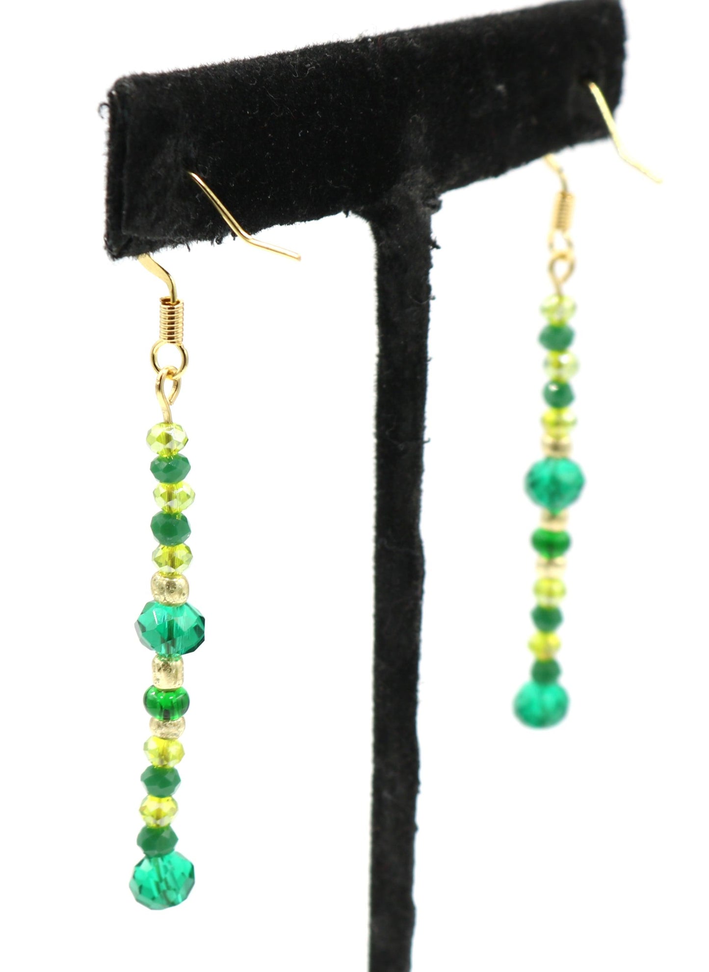Faceted Bright & Dark Green Dangle Yellow Gold Tone Earrings - Monkeysmojo