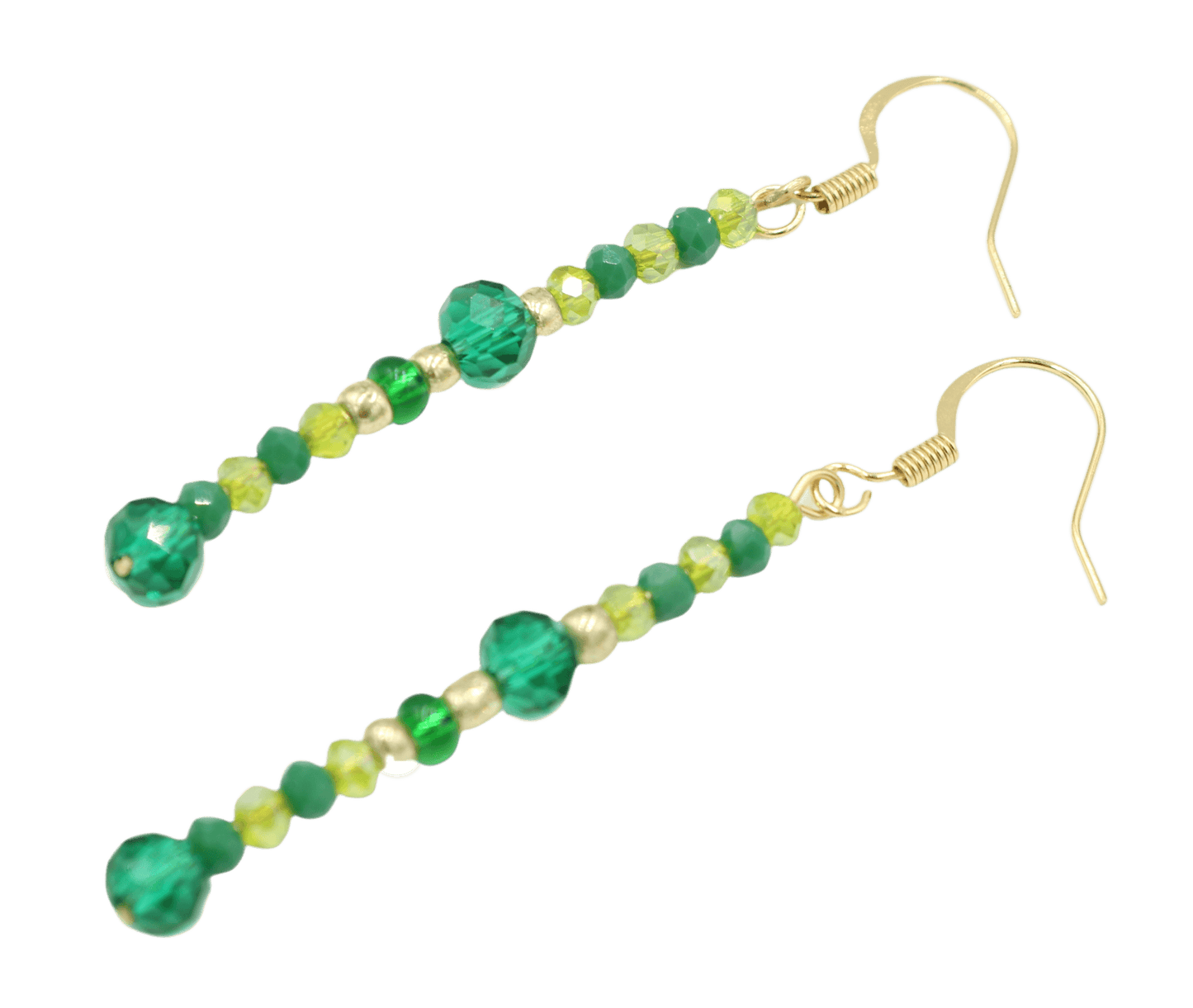 Faceted Bright & Dark Green Dangle Yellow Gold Tone Earrings - Monkeysmojo