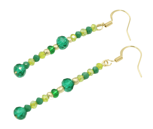 Faceted Bright & Dark Green Dangle Yellow Gold Tone Earrings - Monkeysmojo
