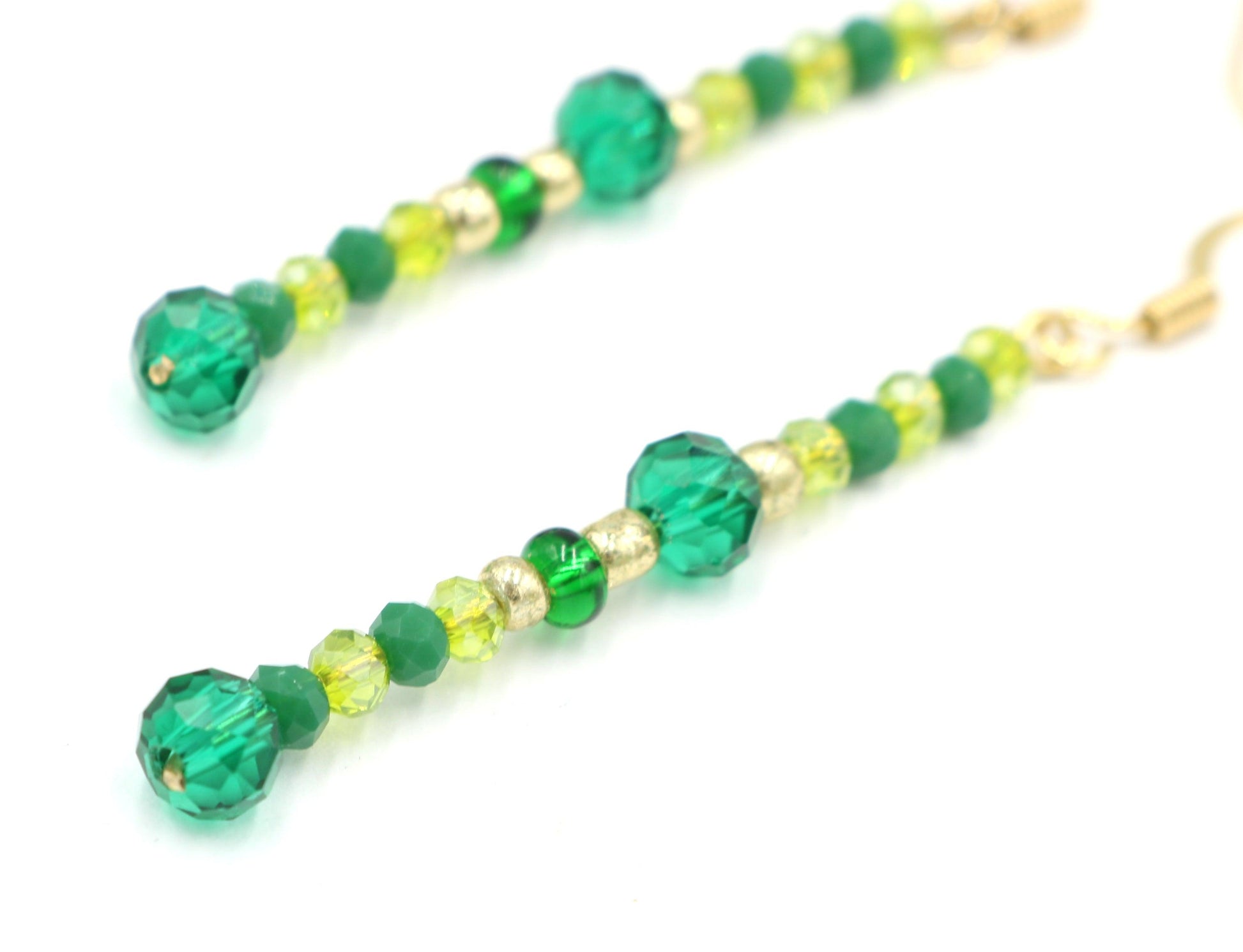 Faceted Bright & Dark Green Dangle Yellow Gold Tone Earrings - Monkeysmojo