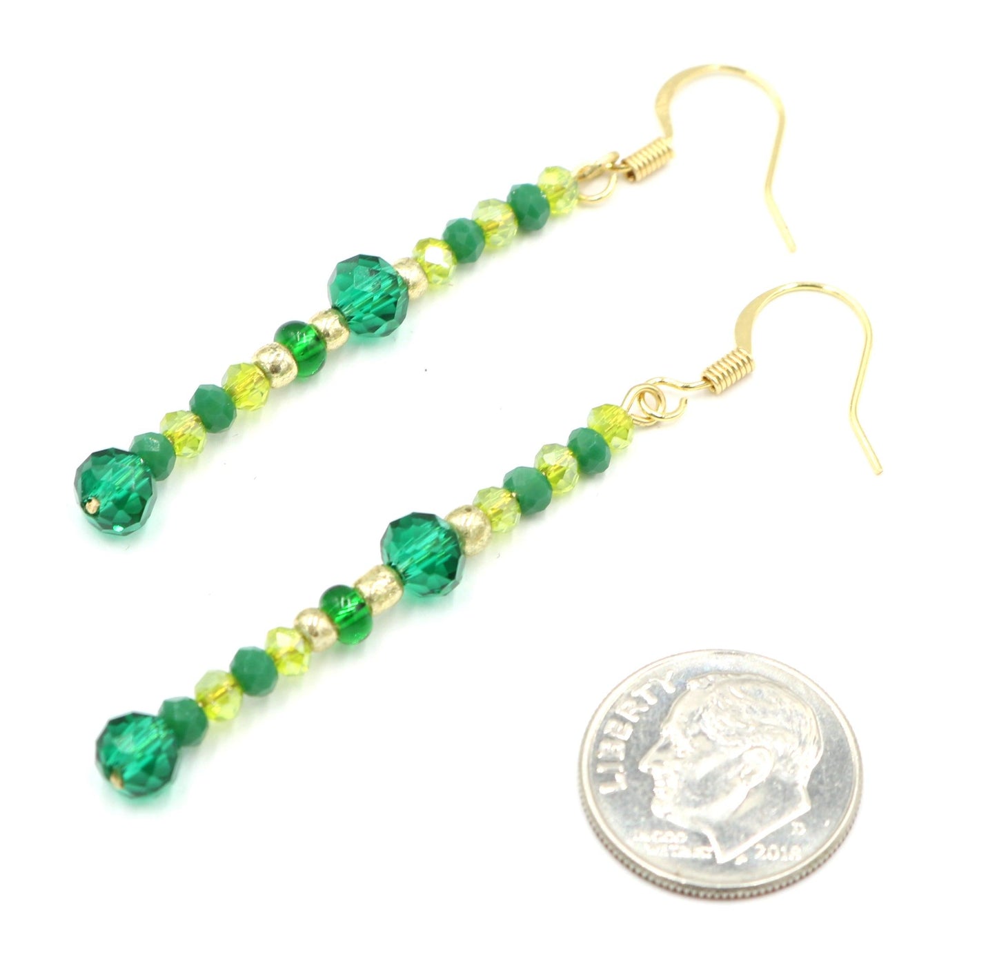 Faceted Bright & Dark Green Dangle Yellow Gold Tone Earrings - Monkeysmojo