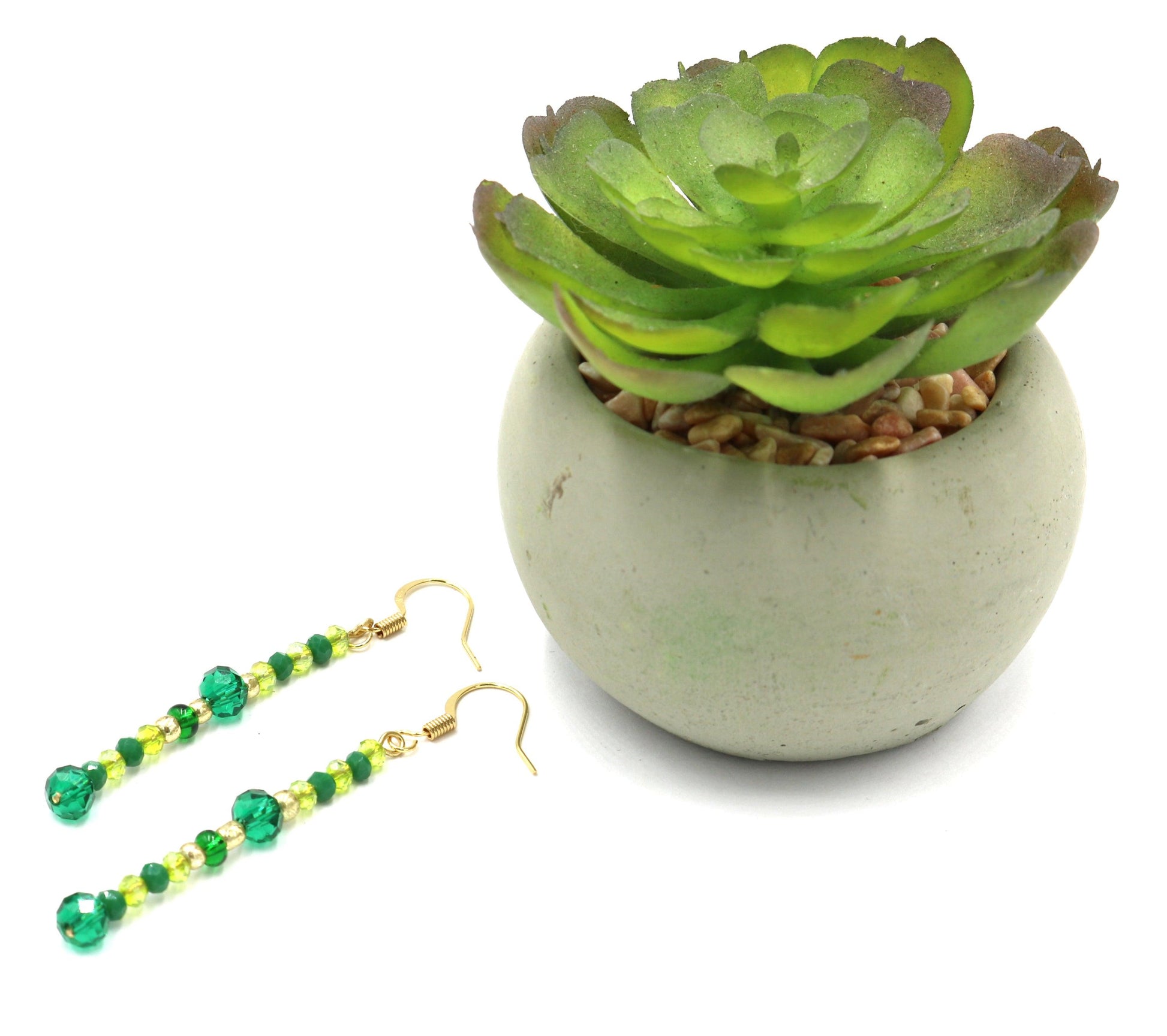 Faceted Bright & Dark Green Dangle Yellow Gold Tone Earrings - Monkeysmojo