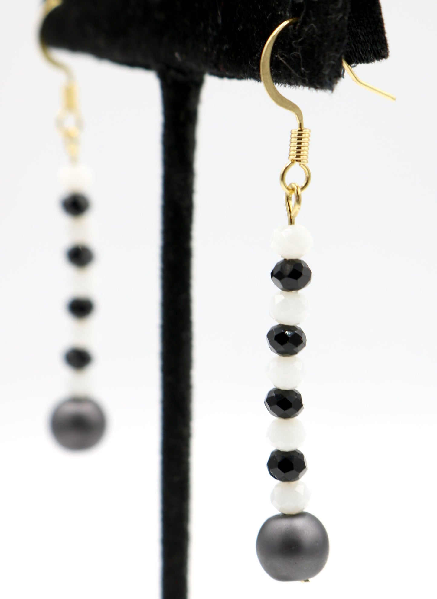 Black and White, Black and White, Black and White Glass Dangle Earrings - Monkeysmojo