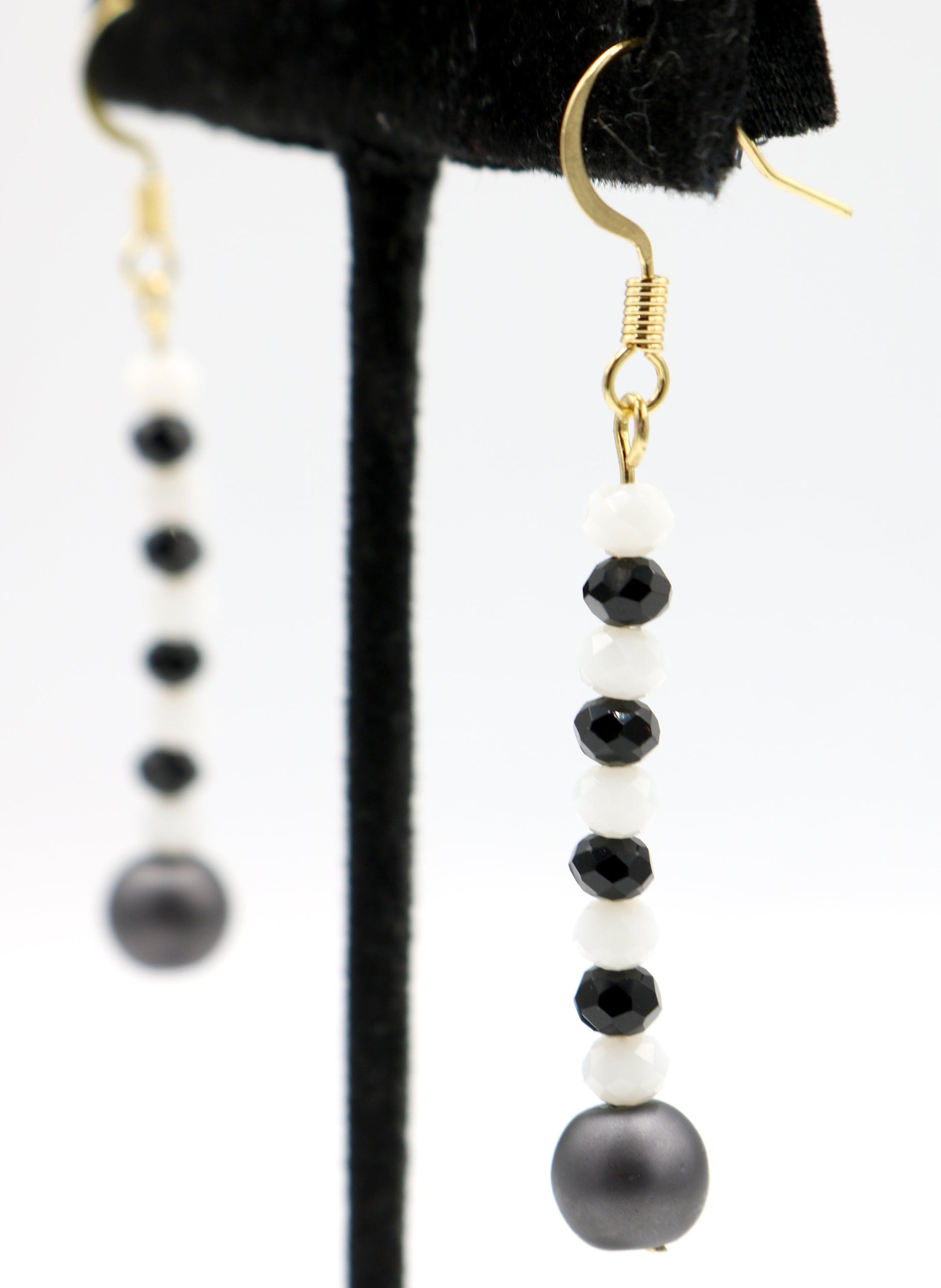 Black and White, Black and White, Black and White Glass Dangle Earrings - Monkeysmojo