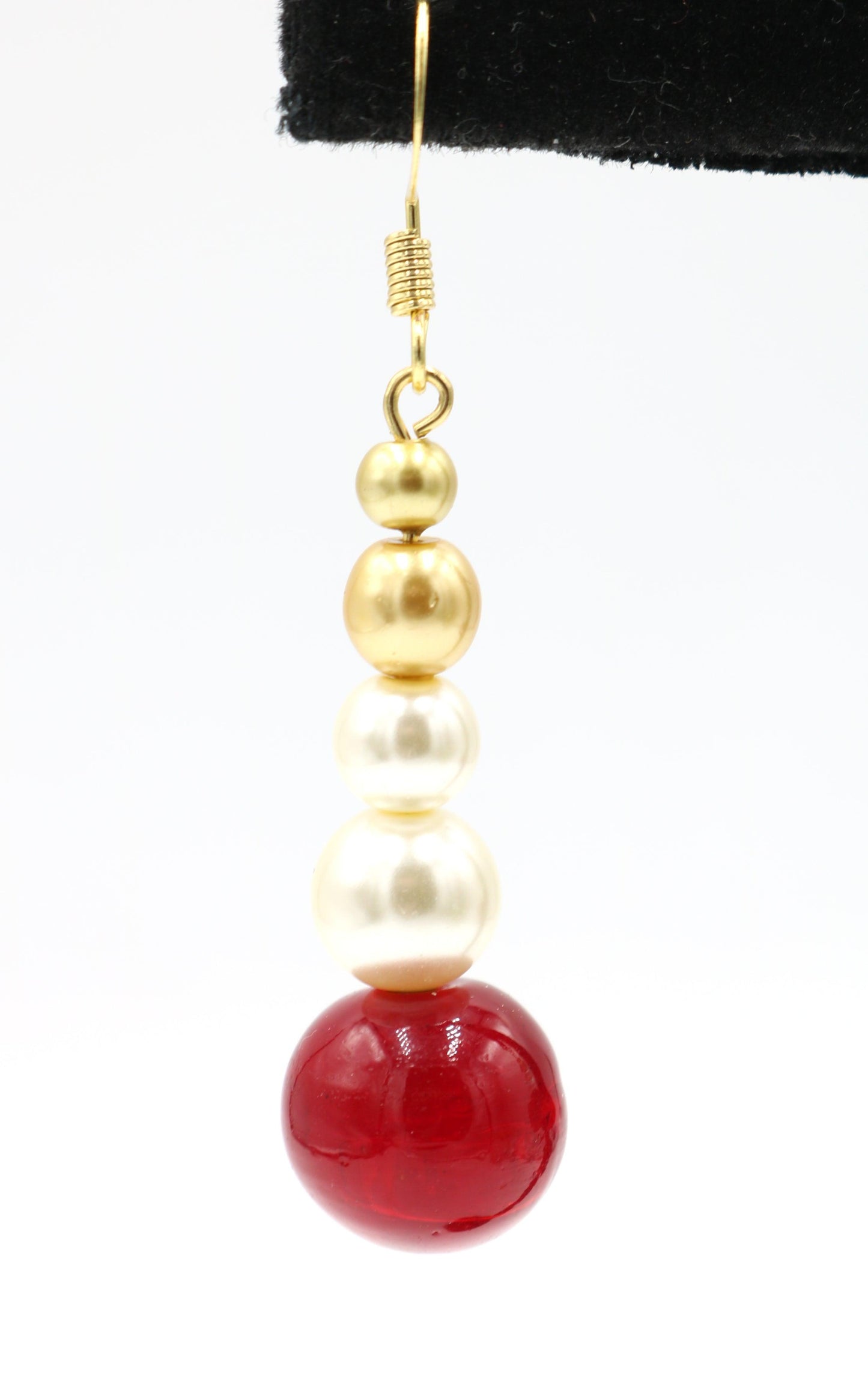 Cherry Delicious Bright Red Beads with Glass Pearl and Yellow Gold Toned Earrings - Monkeysmojo