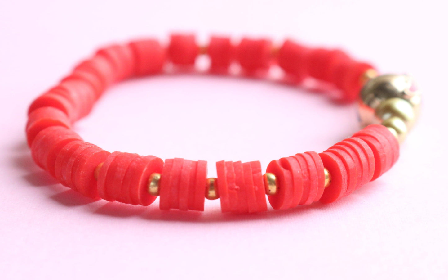 Love and Kisses XOXO 18K Gold Filled Heart Eye Emoji and Red Polymer Clay Bracelet - Monkeysmojo