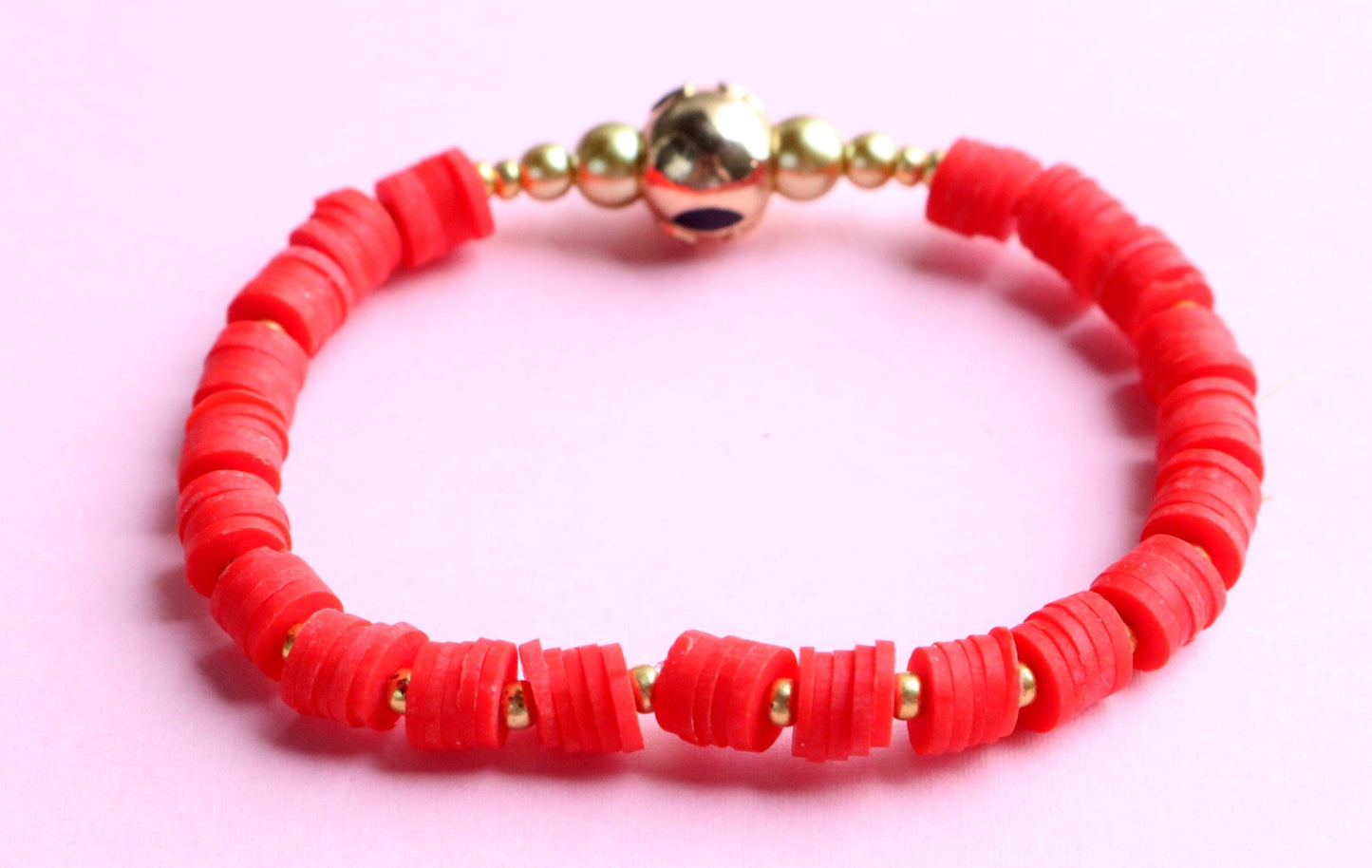 Love and Kisses XOXO 18K Gold Filled Heart Eye Emoji and Red Polymer Clay Bracelet - Monkeysmojo
