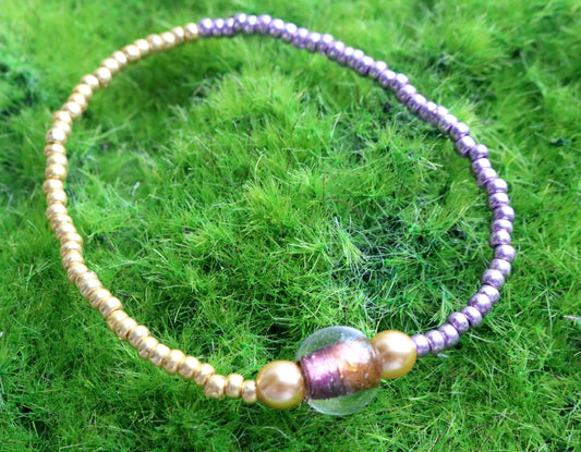 LSU College Themed - Yellow (Gold) and Purple Gemini Stretch Bracelet - Monkeysmojo