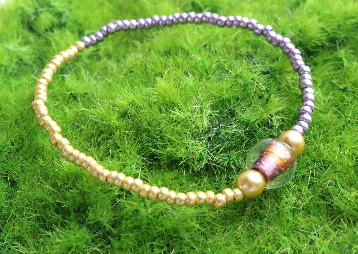 LSU College Themed - Yellow (Gold) and Purple Gemini Stretch Bracelet - Monkeysmojo