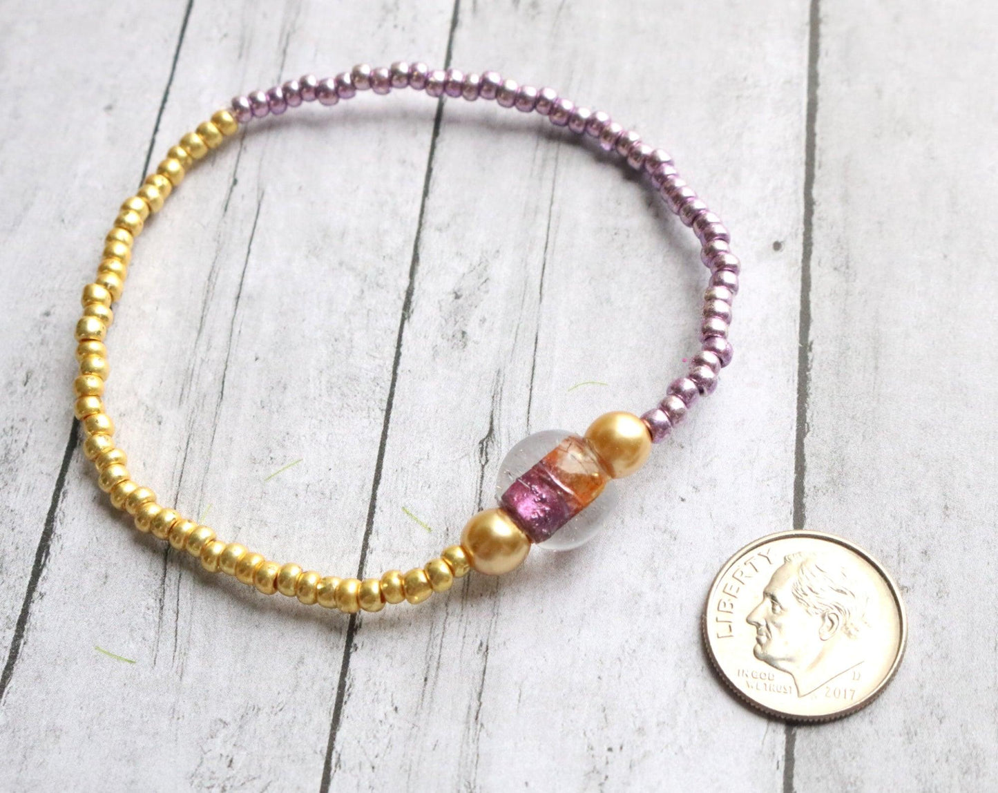 LSU College Themed - Yellow (Gold) and Purple Gemini Stretch Bracelet - Monkeysmojo