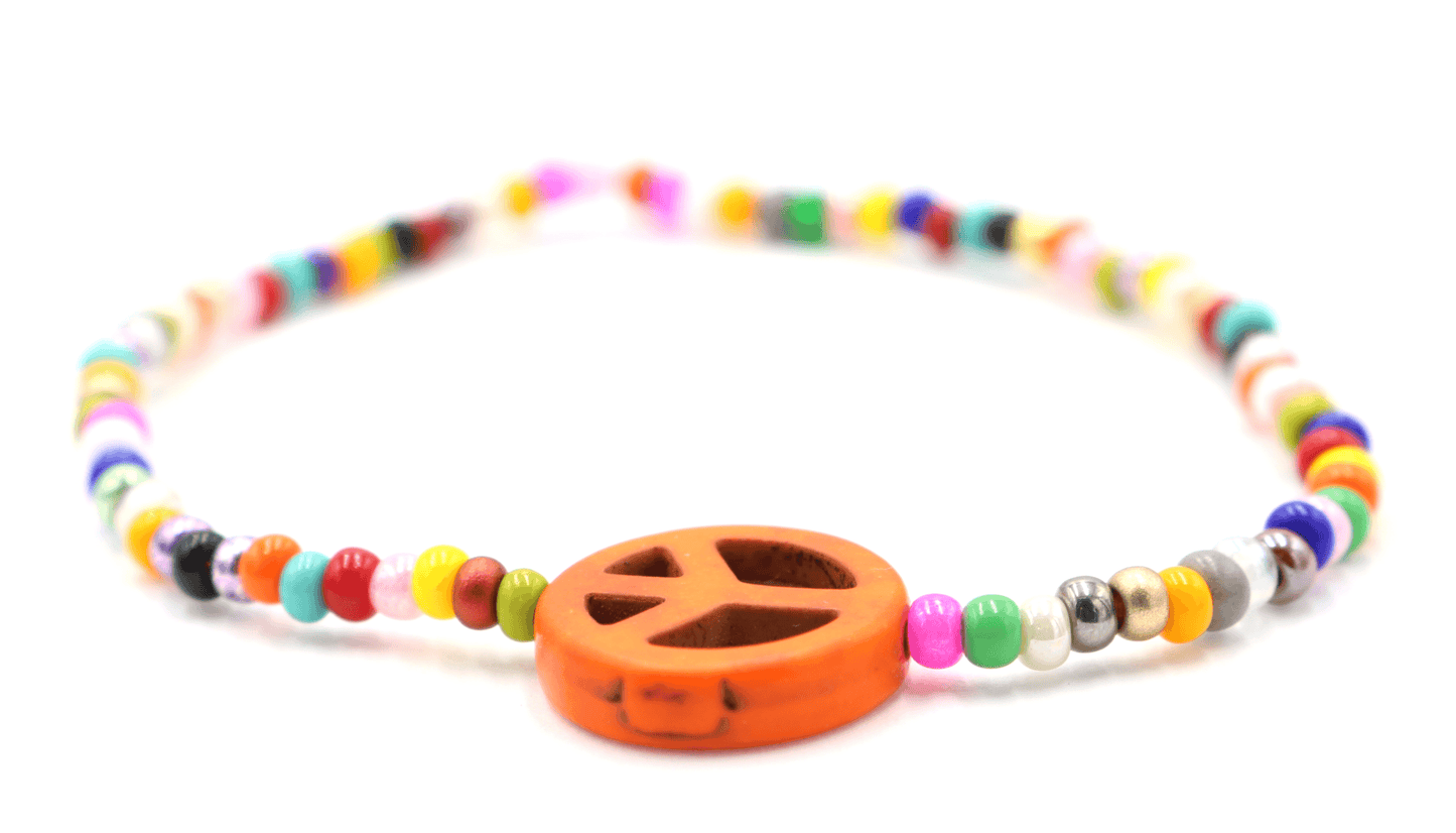 Haller For Howlite Orange Your Glad for Peace Assorted Seed Bead Glass Bracelet - Monkeysmojo
