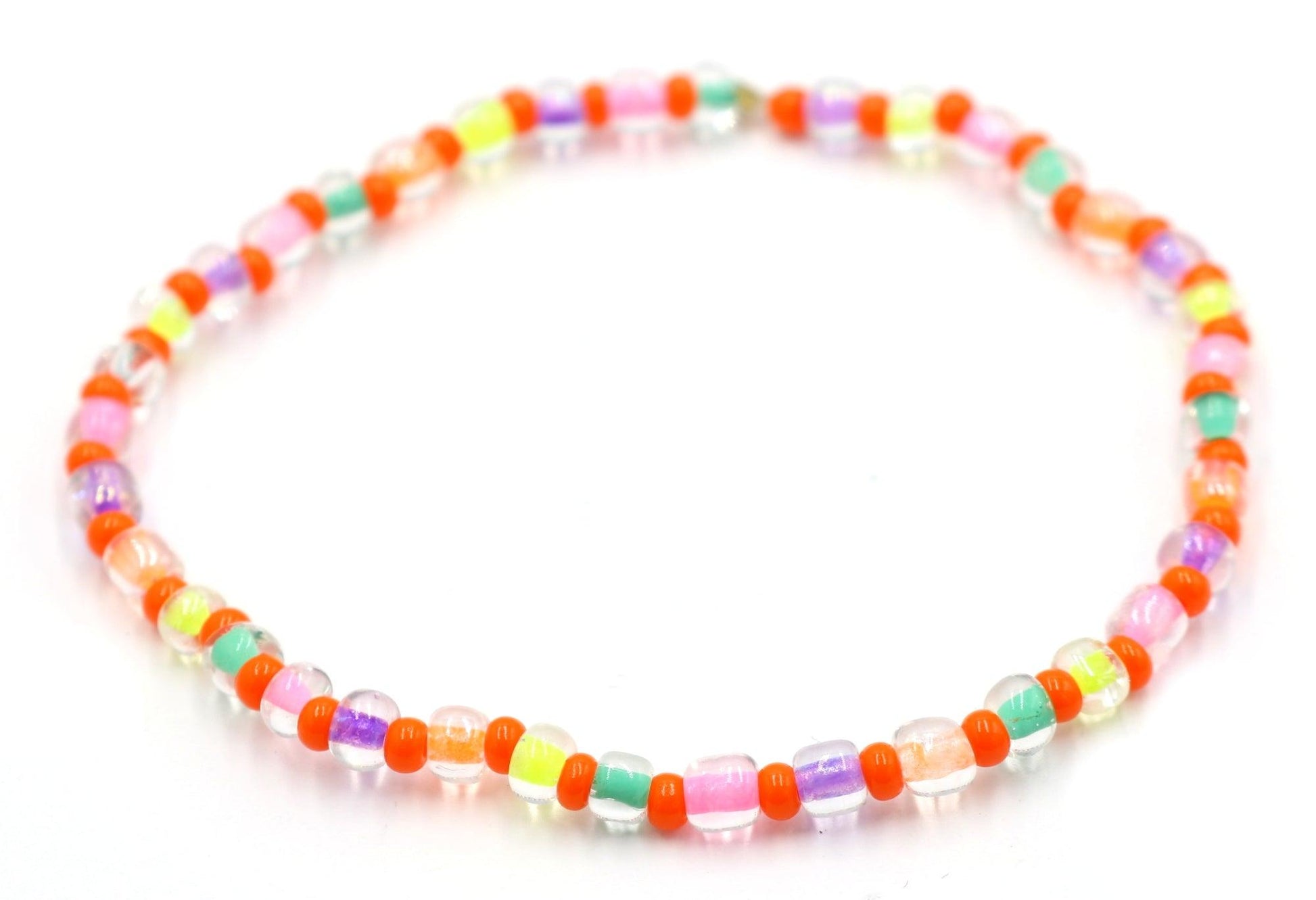 Rock and Roll All Night in Neon and Orange Women's Glass Bead Stretch Bracelet - Monkeysmojo