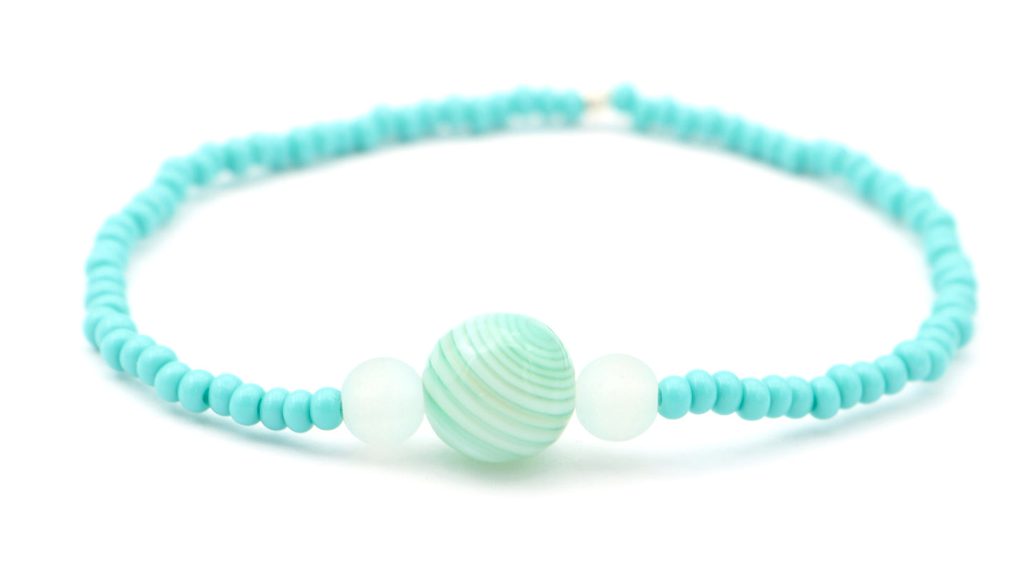 Oceanic Lollipop Swirl - Summer Fun - Light Blue Glass Stack Stretch Bracelet by Monkey's Mojo