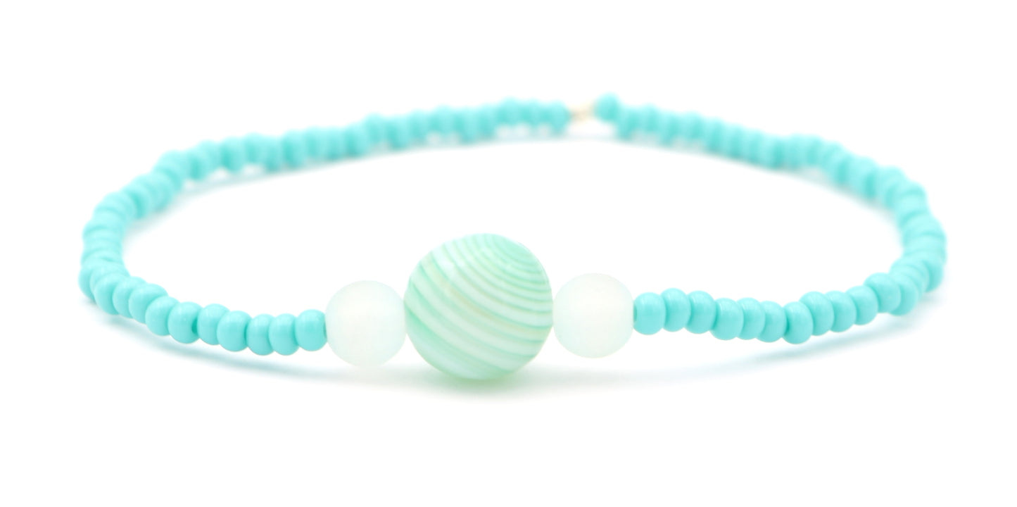 Oceanic Lollipop Swirl - Summer Fun - Light Blue Glass Stack Stretch Bracelet by Monkey's Mojo