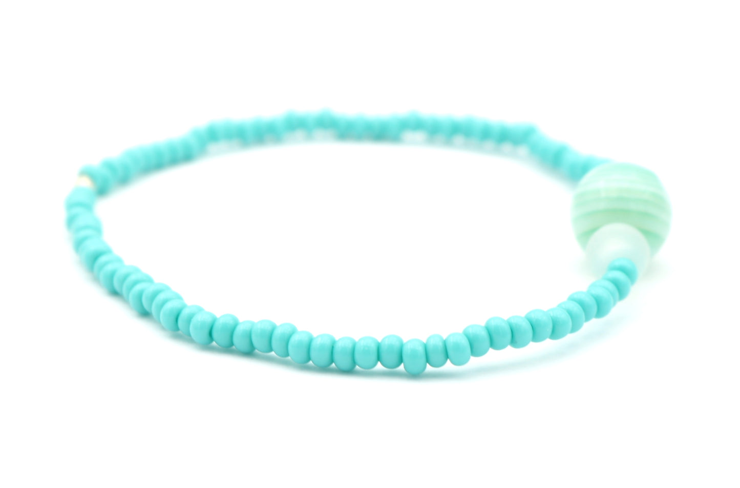 Oceanic Lollipop Swirl - Summer Fun - Light Blue Glass Stack Stretch Bracelet by Monkey's Mojo