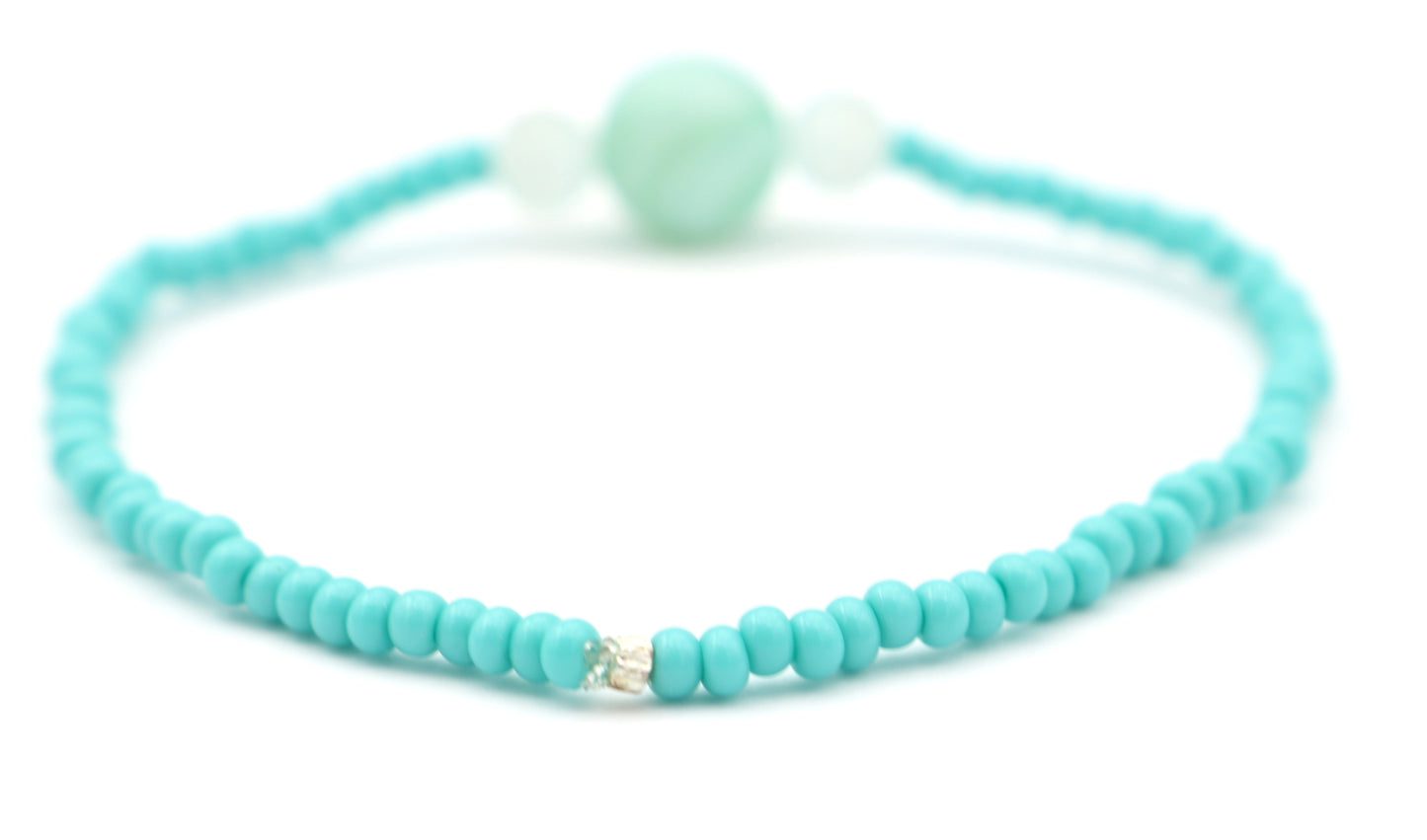 Oceanic Lollipop Swirl - Summer Fun - Light Blue Glass Stack Stretch Bracelet by Monkey's Mojo