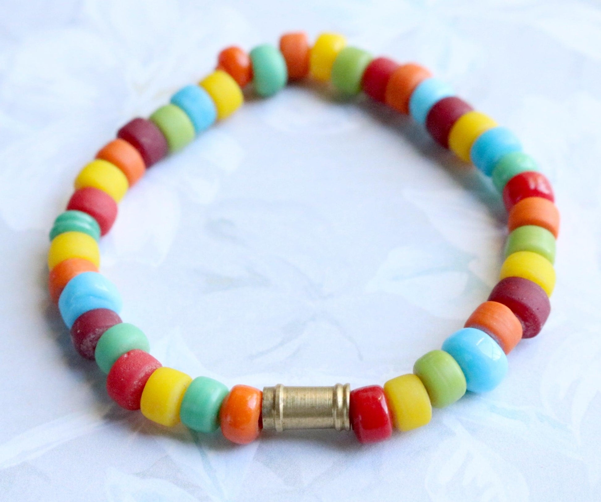 Brass and Colorful Glass Fun Women's Stretch Bracelet - Monkeysmojo