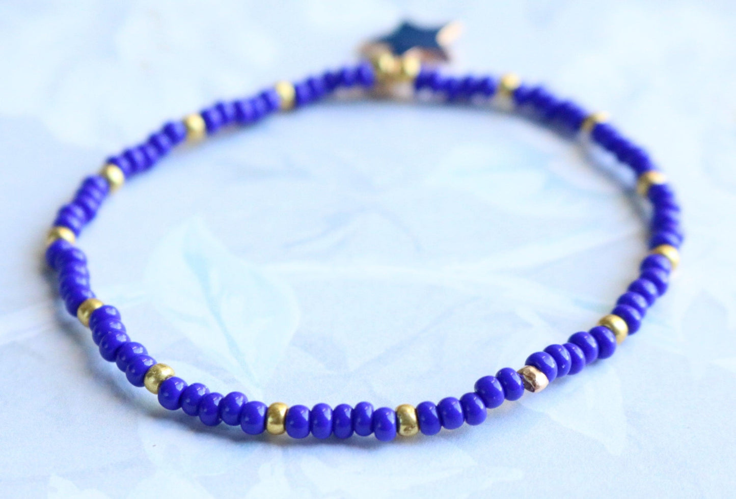Blazing Blue Star! What a Golden Ride - Blue and Gold Women's Stretch Bracelet - Monkeysmojo