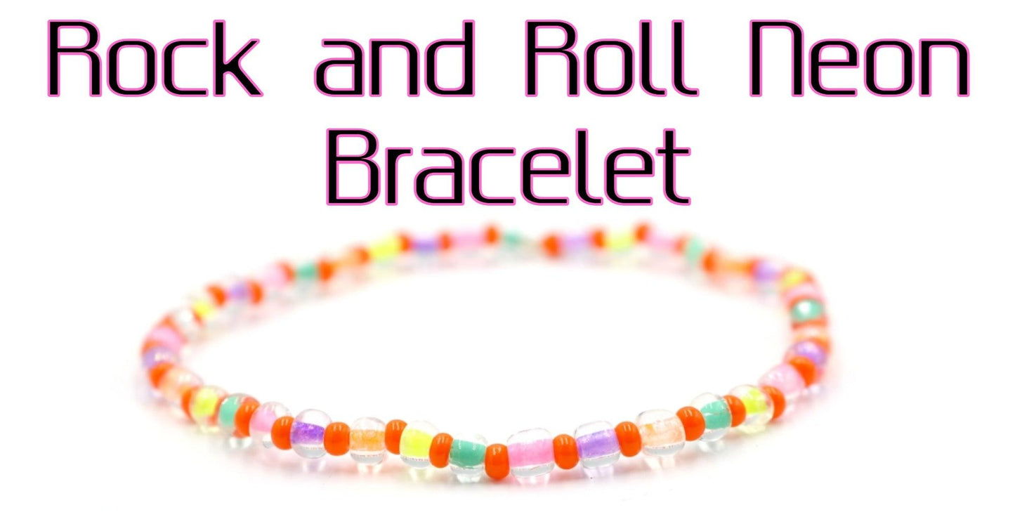 Rock and Roll All Night in Neon and Orange Women's Glass Bead Stretch Bracelet - Monkeysmojo