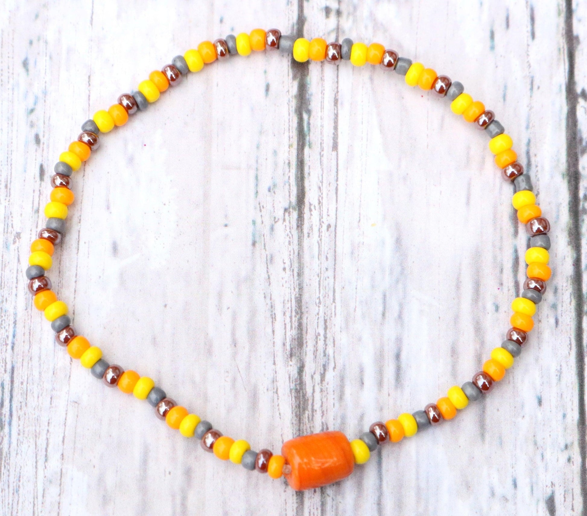 A Deconstructed Sunflower Summer Vibes Yellow Orange and Brown Glass Bracelet - Monkeysmojo
