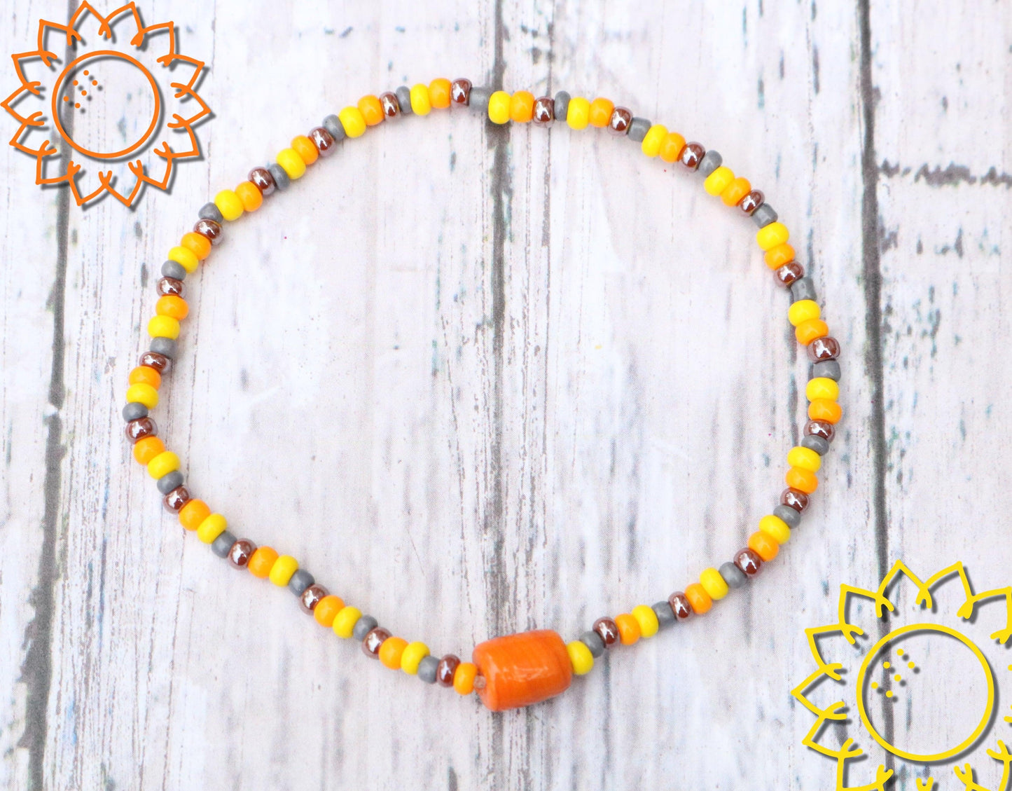 A Deconstructed Sunflower Summer Vibes Yellow Orange and Brown Glass Bracelet - Monkeysmojo