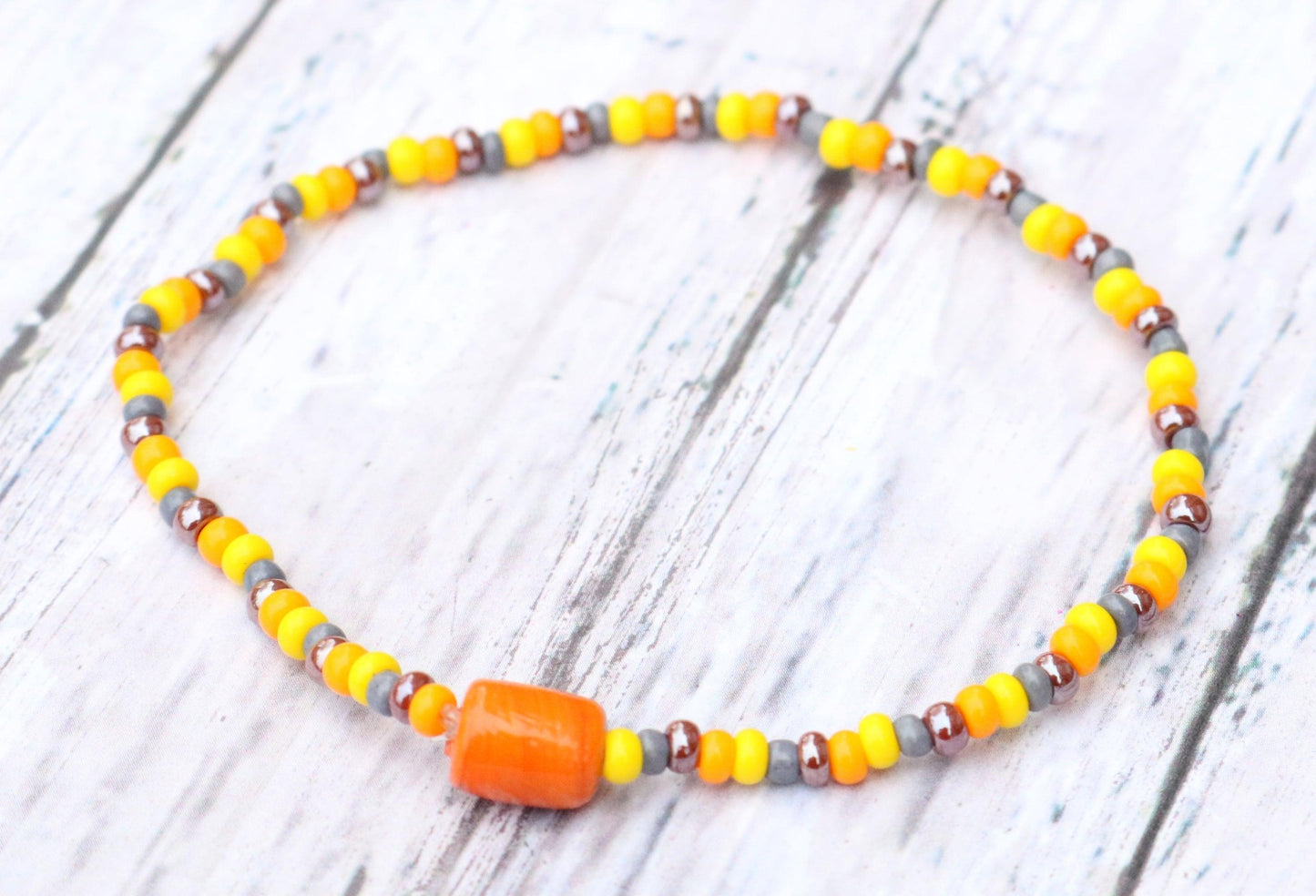 A Deconstructed Sunflower Summer Vibes Yellow Orange and Brown Glass Bracelet - Monkeysmojo