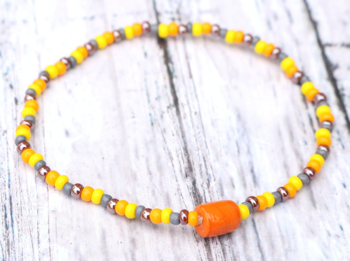 A Deconstructed Sunflower Summer Vibes Yellow Orange and Brown Glass Bracelet - Monkeysmojo