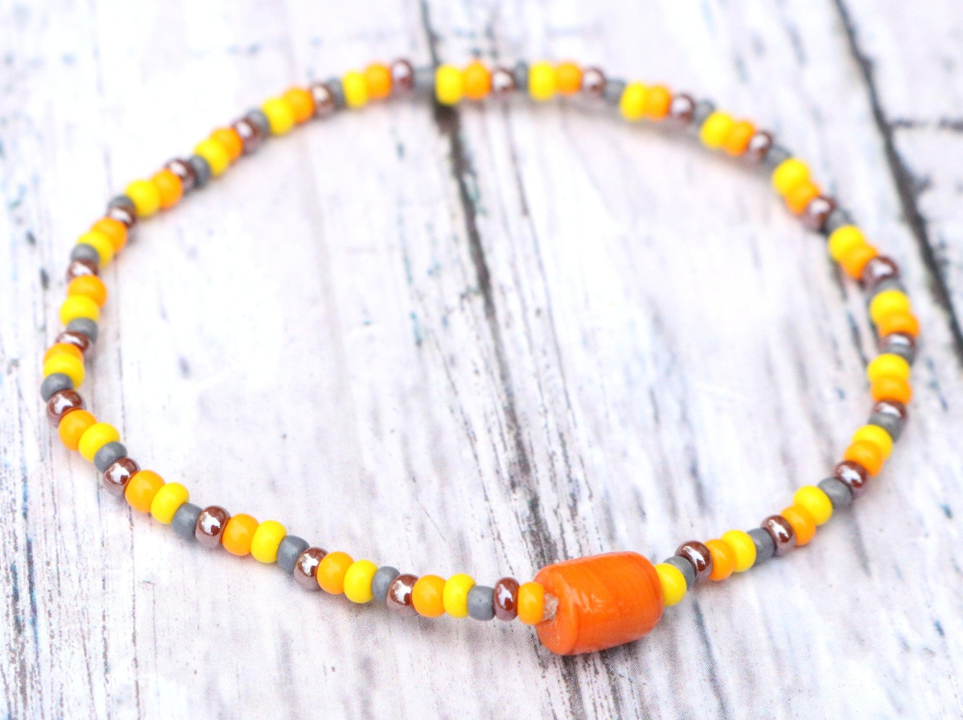 A Deconstructed Sunflower Summer Vibes Yellow Orange and Brown Glass Bracelet - Monkeysmojo