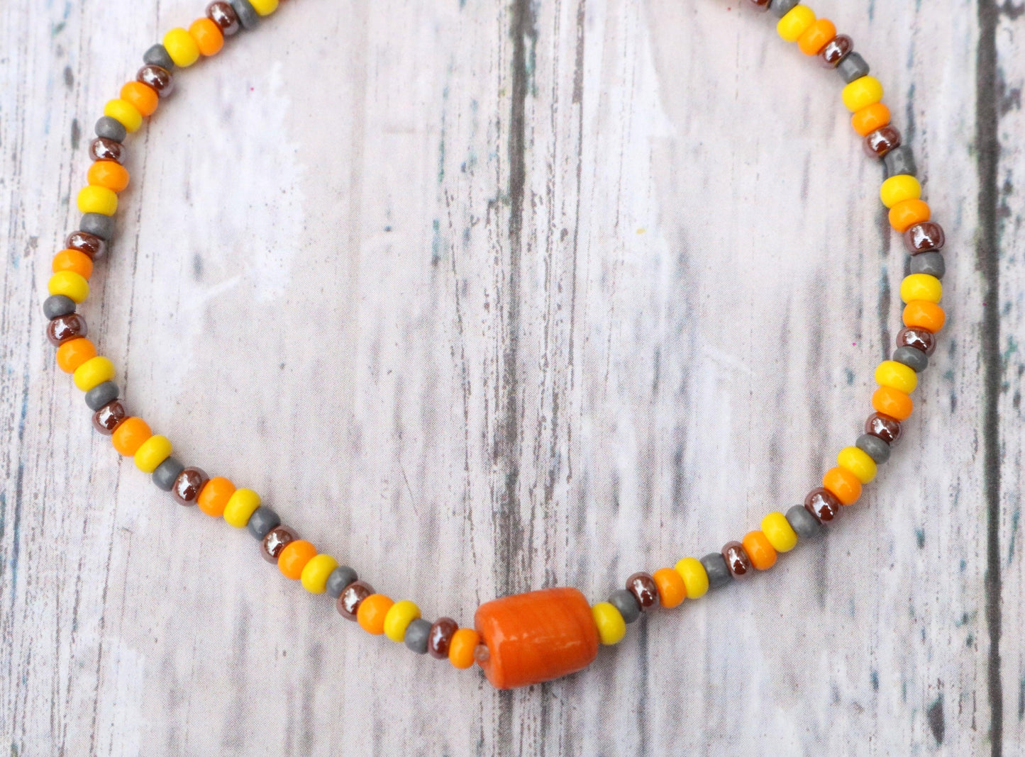 A Deconstructed Sunflower Summer Vibes Yellow Orange and Brown Glass Bracelet - Monkeysmojo