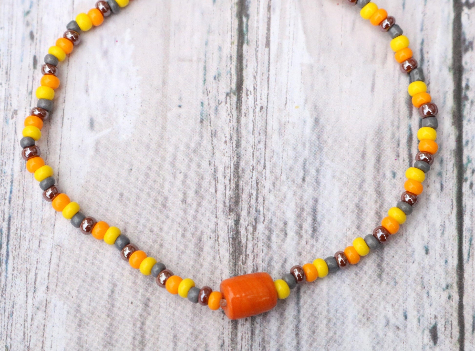 A Deconstructed Sunflower Summer Vibes Yellow Orange and Brown Glass Bracelet - Monkeysmojo