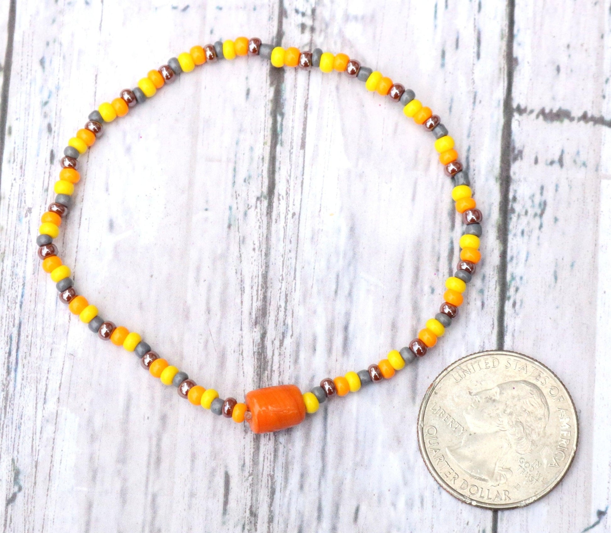 A Deconstructed Sunflower Summer Vibes Yellow Orange and Brown Glass Bracelet - Monkeysmojo