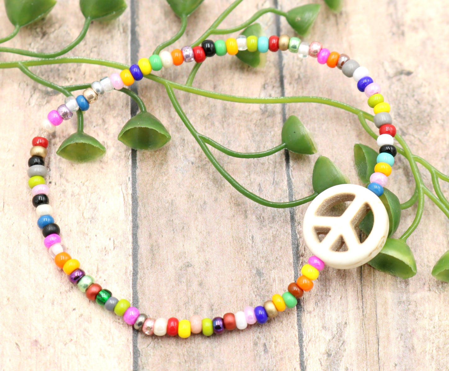 Holler For Howlite  Dove White Peace Be to You Assorted Seed Bead Glass Bracelet by Monkey's Mojo