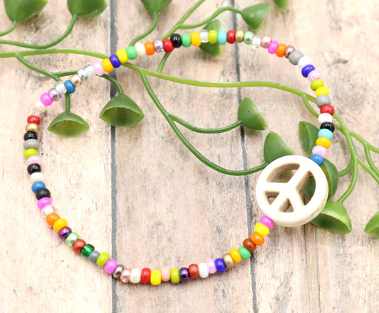 Holler For Howlite  Dove White Peace Be to You Assorted Seed Bead Glass Bracelet by Monkey's Mojo
