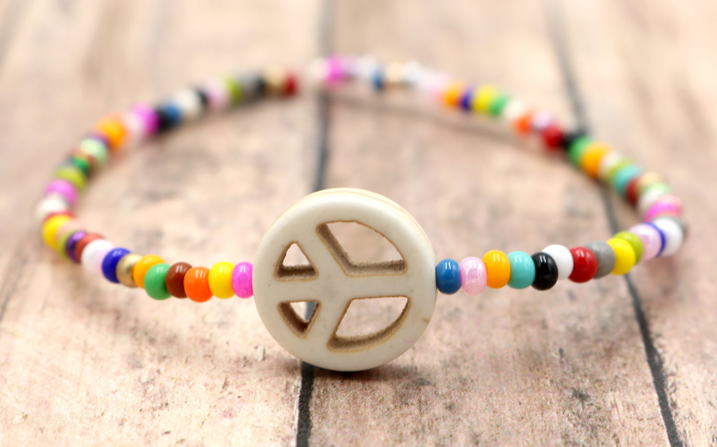 Holler For Howlite  Dove White Peace Be to You Assorted Seed Bead Glass Bracelet by Monkey's Mojo