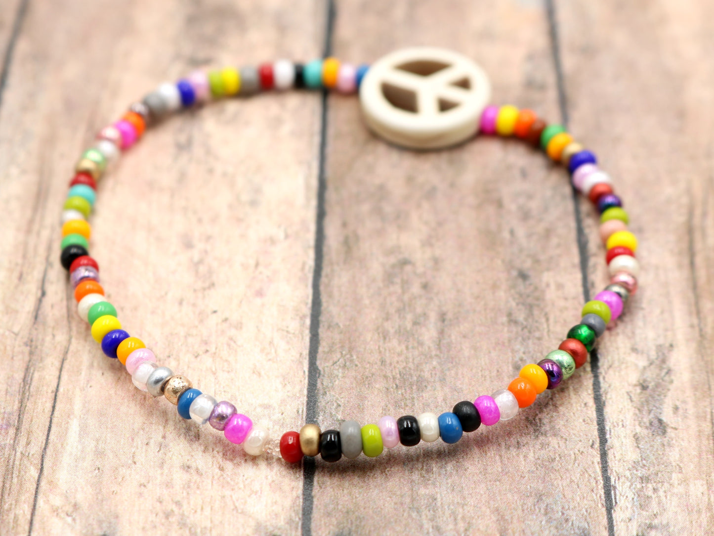 Holler For Howlite  Dove White Peace Be to You Assorted Seed Bead Glass Bracelet by Monkey's Mojo