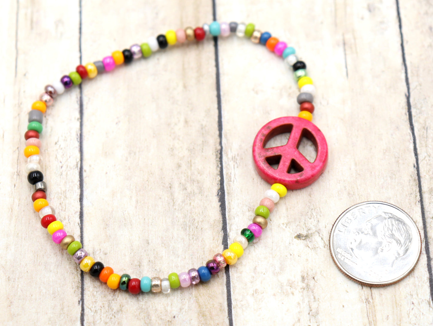 Holler For Howlite Pink Peace Be to You Assorted Seed Bead Glass Bracelet by Monkey's Mojo