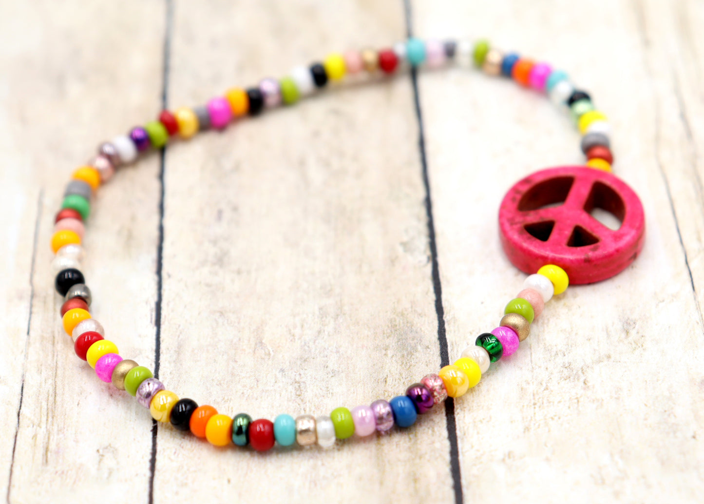 Holler For Howlite Pink Peace Be to You Assorted Seed Bead Glass Bracelet by Monkey's Mojo