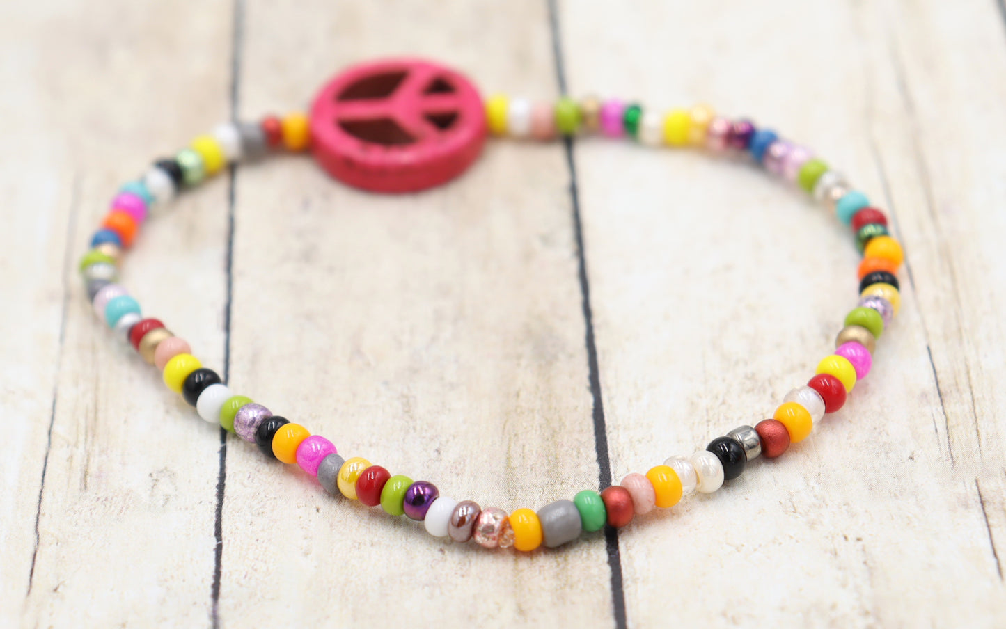 Holler For Howlite Pink Peace Be to You Assorted Seed Bead Glass Bracelet by Monkey's Mojo