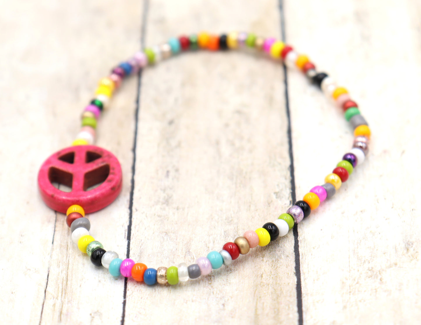 Holler For Howlite Pink Peace Be to You Assorted Seed Bead Glass Bracelet by Monkey's Mojo