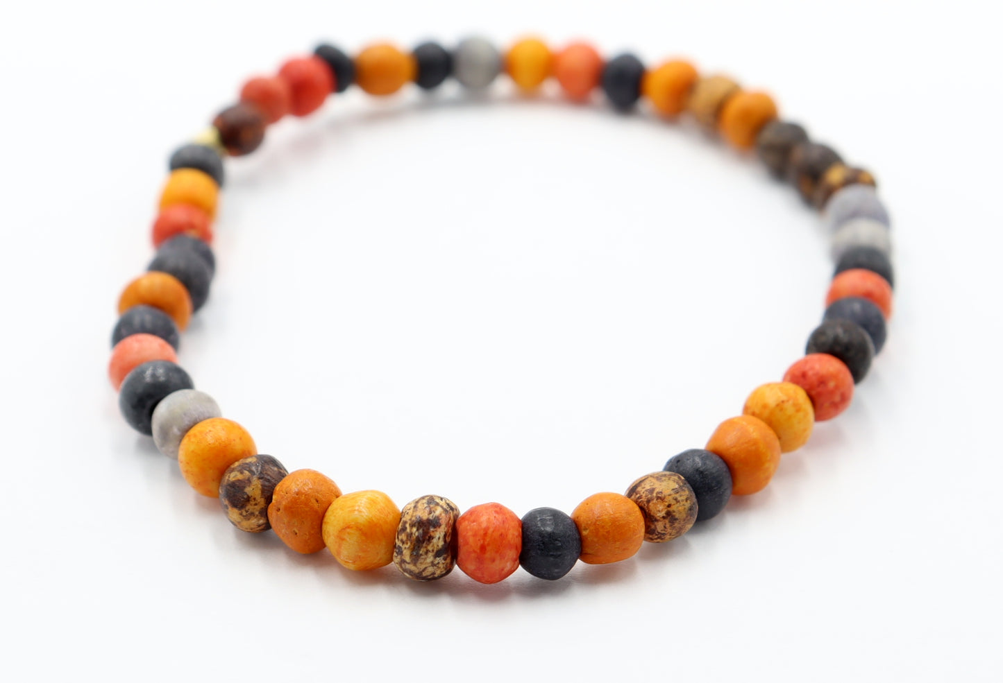 Retro Halloween Tricks and Dyed Bone Orange, Black, & Gray Beaded Bracelet by Monkey's Mojo