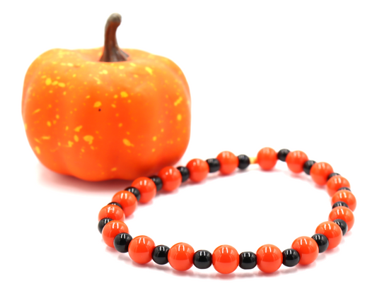 Halloween Classic Sweet Treat Orange and Black Round Glass Beaded Bracelet by Monkey's Mojo