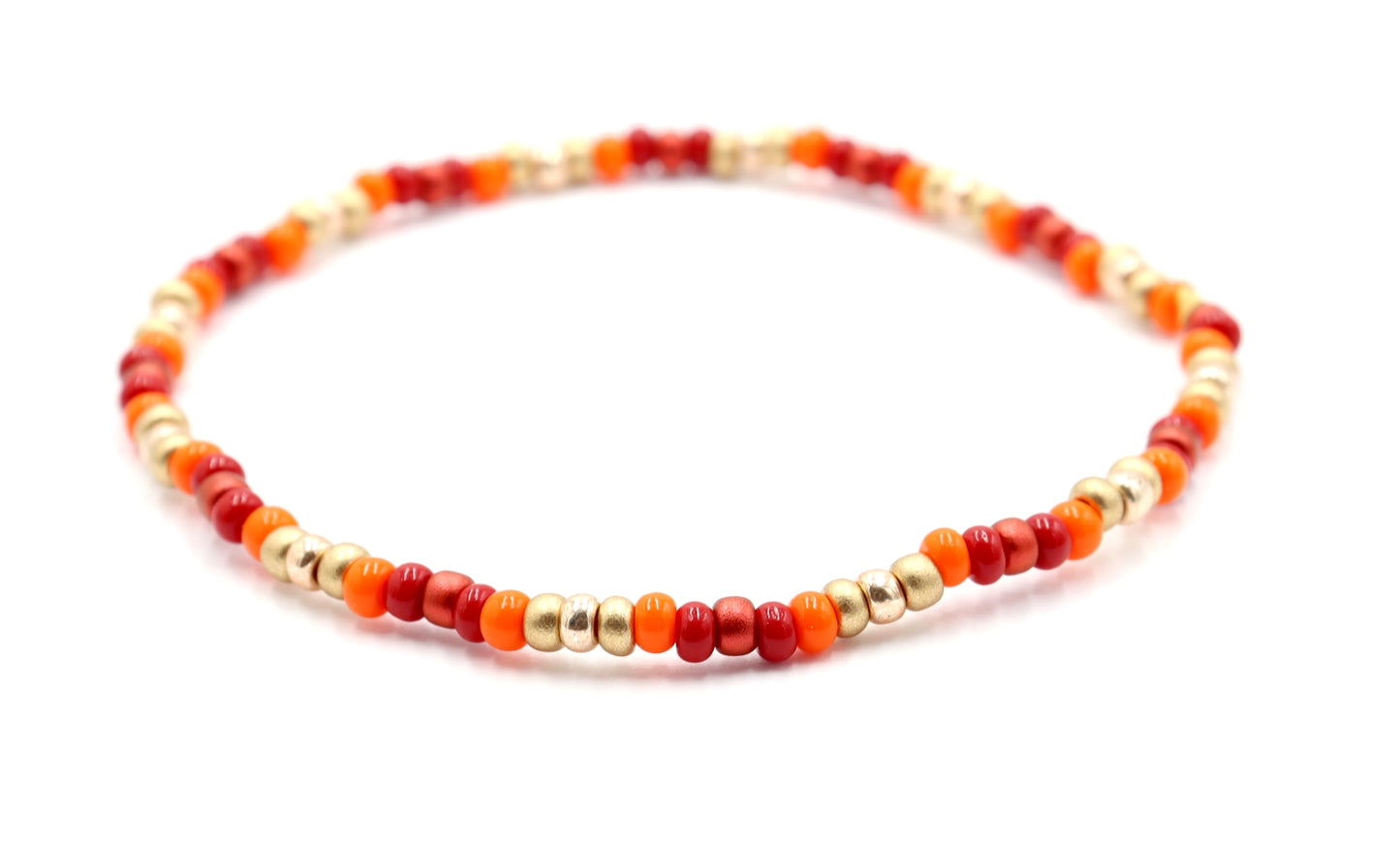 Red Yellow and Orange Your Glad It's Fall Y'all Glass Bead Stretch Bracelet by Monkey's Mojo