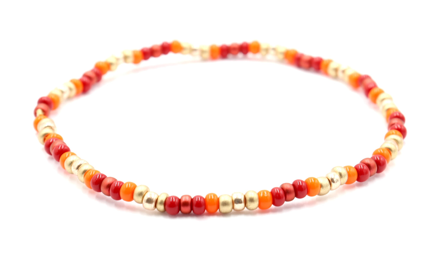 Red Yellow and Orange Your Glad It's Fall Y'all Glass Bead Stretch Bracelet by Monkey's Mojo