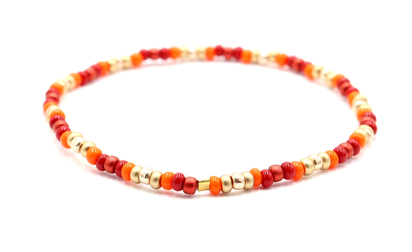 Red Yellow and Orange Your Glad It's Fall Y'all Glass Bead Stretch Bracelet by Monkey's Mojo