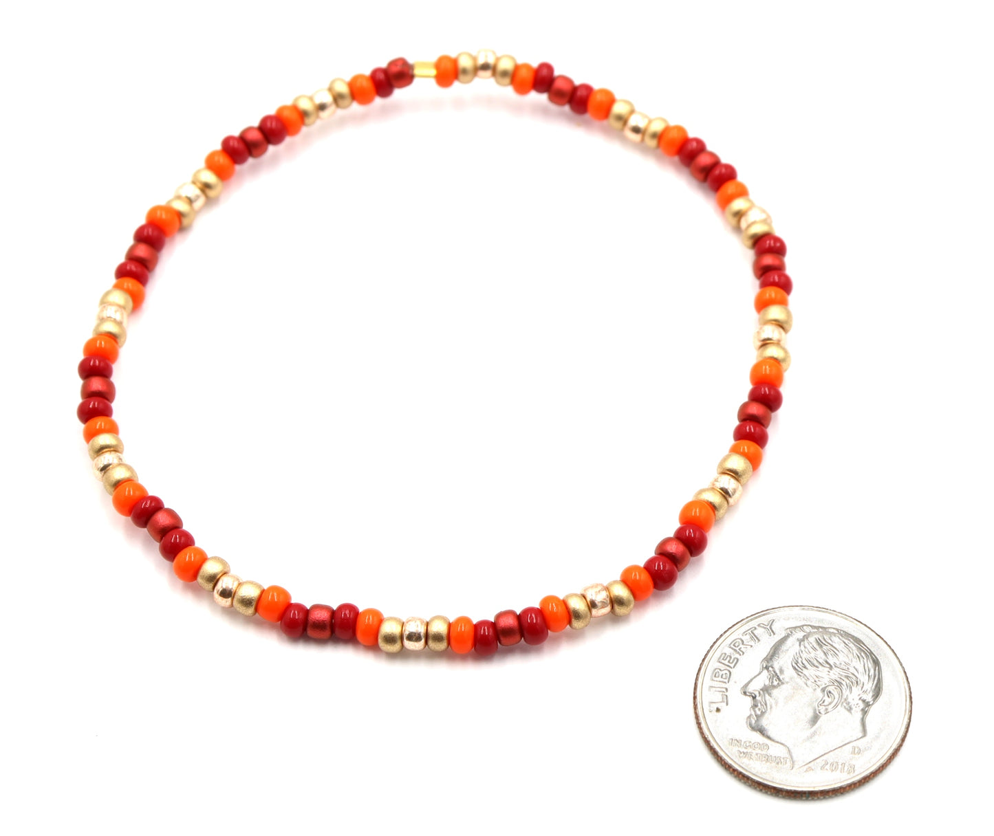 Red Yellow and Orange Your Glad It's Fall Y'all Glass Bead Stretch Bracelet by Monkey's Mojo