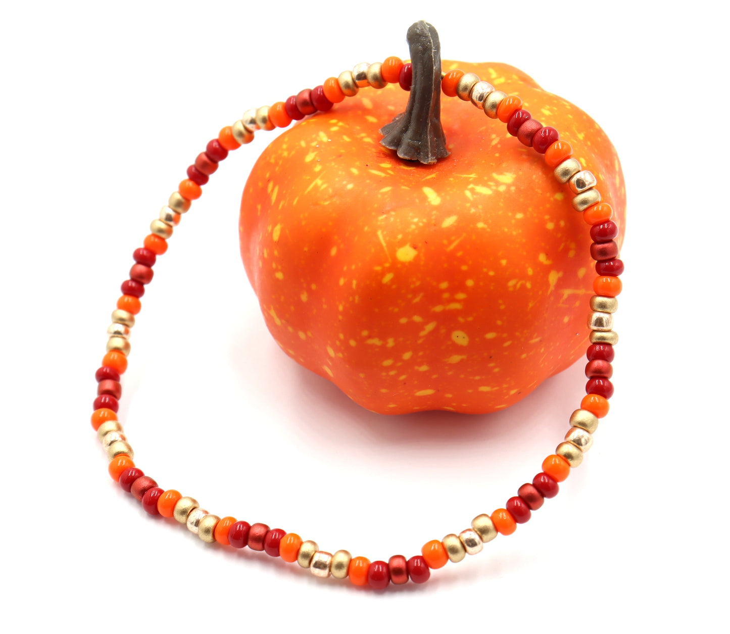 Red Yellow and Orange Your Glad It's Fall Y'all Glass Bead Stretch Bracelet by Monkey's Mojo