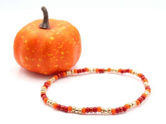 Red Yellow and Orange Your Glad It's Fall Y'all Glass Bead Stretch Bracelet by Monkey's Mojo